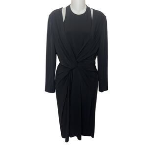 Alexander Wang Twist Front Halter Long Sleeve Jersey Stretch Dress Size 8 Black
